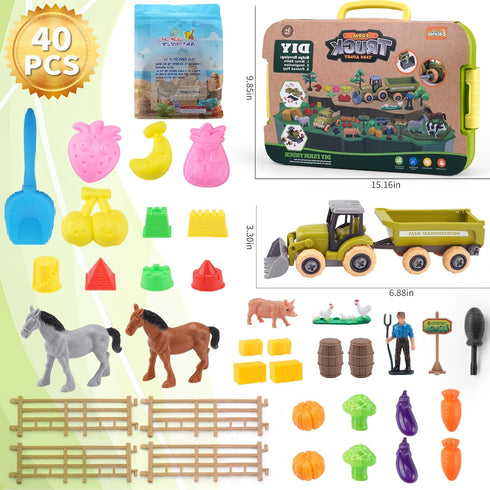 2.2lb Playset, 3 4 5 6 Eaciilee Play Sand Farm Toys, Farm Sensory Bins with Magic Sand, Animal, Take Apart Excavator