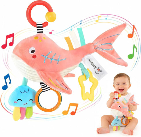 littlove 6-12 3-6 Pull Musical Toys for Car Seat Months, Travel Sensory Toy Months, Montessori Plush Toys for Roadtrip