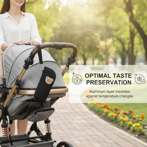 Temeemeg Insulated Baby Bottle Bag with Adorable Bear Embroidery Breastmilk Cooler Travel Bag for On the Go Portable