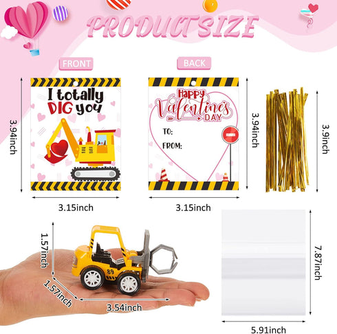 24 Set Meooeck Construction Party Favors for Kids, Cards with Small Construction Cars Vehicles Bulk for Preschool