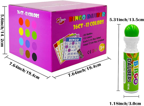Set 36 Pack-12Colors Yuanhe Bingo Daubers Dot Markers - Mixed Colors