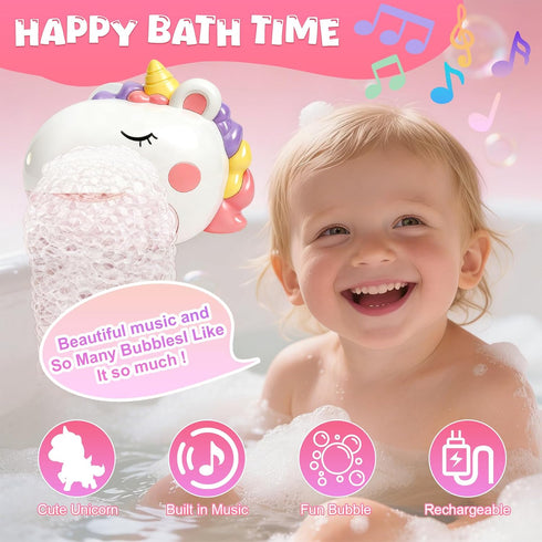 JoiTale 12 1-3 4-8 Baby Bath Toys, Unicorn Rechargeable Bath Bubble Machine, Automatic Bubble Maker with Music, Bathtub