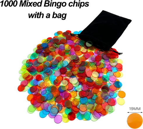Set- 1000 Chips,100 Cards,75 6 Inch Board,2 JUNWRROW Deluxe Bingo Game Includes Colorful Mixed Calling Balls, Rotary