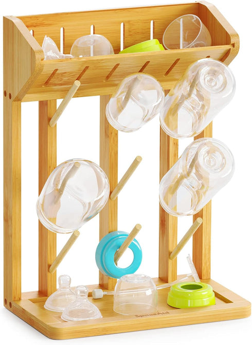 SpaceAid Bamboo Baby Bottle Drying Rack, Space Saving Kitchen Bottles Holder Organizer
