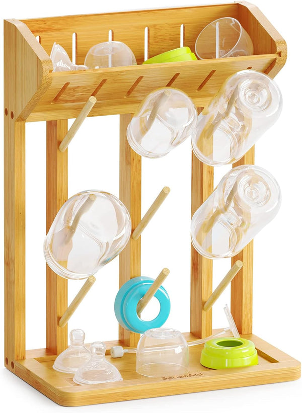 SpaceAid Bamboo Baby Bottle Drying Rack, Space Saving Kitchen Bottles Holder Organizer