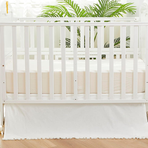 100% Brandream Boho Bohemian Girl Boy Baby Nursery Crib Bed Skirt Dust Ruffle - Neutral Solid Color Cream Off White