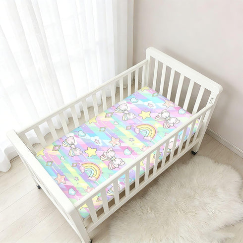 miaozhen 1 Pack 52x28 Cotton Crib Sheets for Baby Boys Girls Soft Comfy Bow Star Cartoon Crib Mattress Sheet