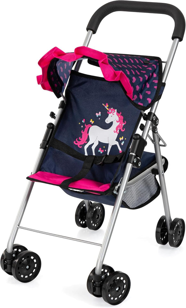Bayer Design Dolls: Buggy Stroller - Blue, Pink Hearts, Unicorn - Accessory for Dolls Up to 18", Kids Toy, Ages 3+