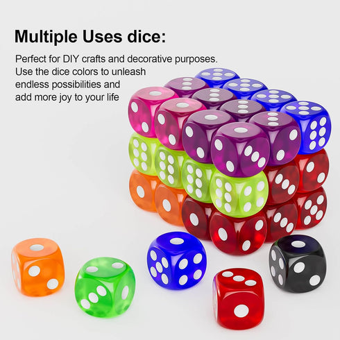 60 Set, 16mm 6 10 6 Rerdeim Pieces Dice Standard Bulk Sided Colored Dices for Board Games, Math Learning, Classroom