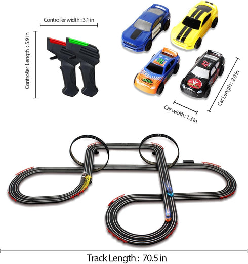 Teslala 28Ft Sets 4 2 6,7,8 Slot Racing Car Track for Kids Electric Powered Race Tracks for Boys and Kids ,Dual Racing