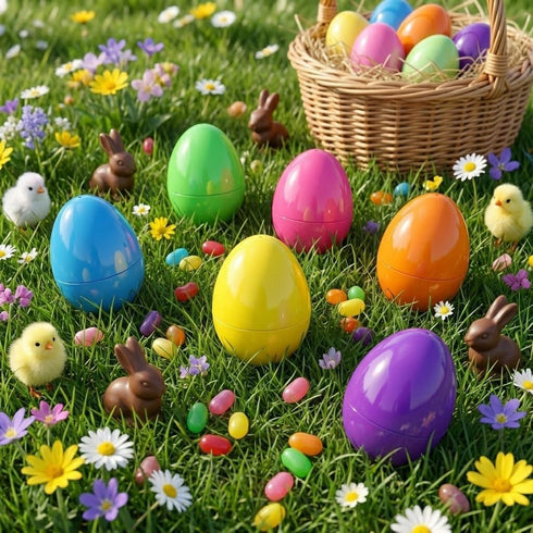 AquaHood 5 Inch 6 Pack Easter Eggs Decorations Plastic Large: Jumbo Fillable Colorful Bright Easter Egg Hunt Empty Bulk