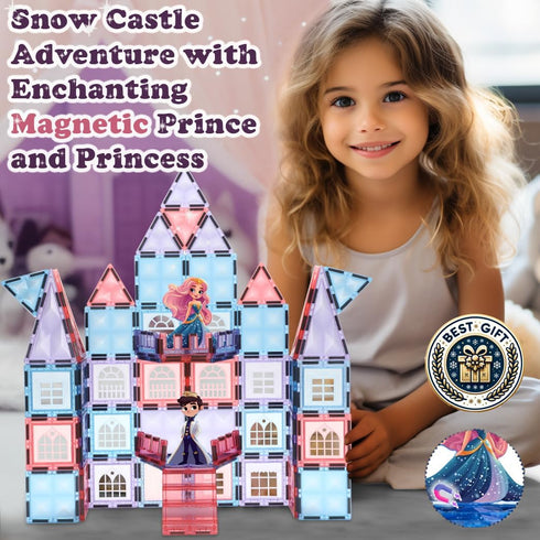 Frozen Magnetic Tiles for 3-8 Year Old Girls, Birthday Gifts, Princess Building Blocks Castle Set for Creative Play