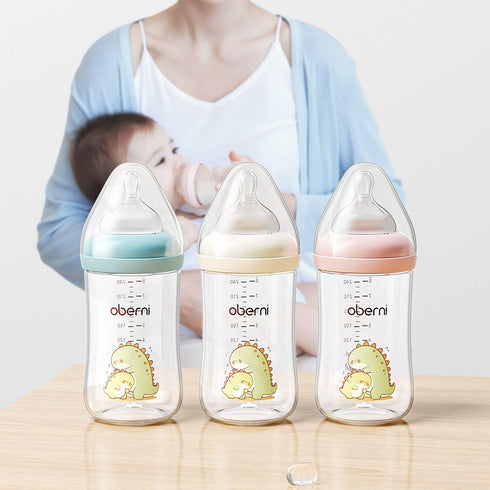 240ml 8 Oz 3-6 Pink/2 Pack Oberni Baby Bottles, Wide-Neck Milk Feeding Bottle with Size M Teat for Months Newborn