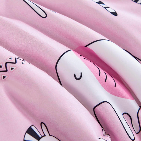 4-Piece Set Set URBONUR Toddler Bedding - Ultra Soft Cartoon Pink Zoo Animals Girls Toddler Comforter - Include