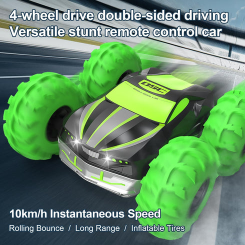 LM-15 4WD 2.4GHz, 360 Remote Control Car, RC Stunt Car with Inflatable Tires, Double-Sided Pattern and LED Flash
