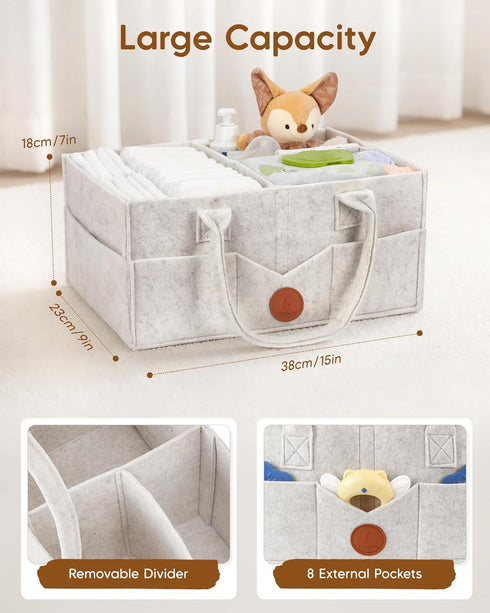 15" 9" 7" Maliton Baby Diaper Caddy, Nursery Storage Bin & Car Organizer with Handle, Large Felt Bag for Newborn
