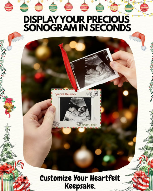 Pregnancy Announcement Christmas Ornament Sonogram Photo Frame Keepsake with Ribbon Baby Coming Soon Gift