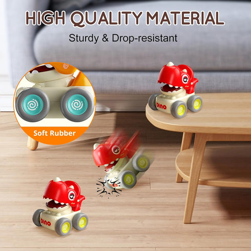 Dinosaur Racing Cars for Toddlers 1-3, Baby Press and Go Car Toys, Infant Play Vehicle Set for 1st Birthday