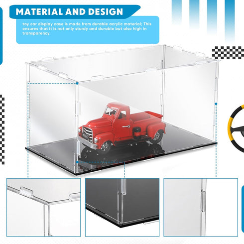Clear Acrylic Display Case for 1:18 Scale Model Car, Installation Required, Black Base Model Display Box for