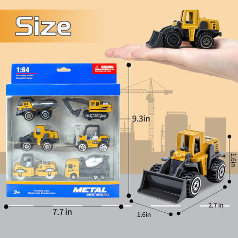 6 Pieces Toy Construction Vehicles, Diecast Trucks for Boys Age 4-7, Forklift Excavator Dump Tractor