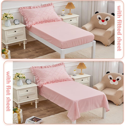 4 Set Set Set Piece Boho Tufted Toddler Bedding for Girls Pink Ruffle Crib Bed Sheets Soft Jacquard Embroidery Toddler