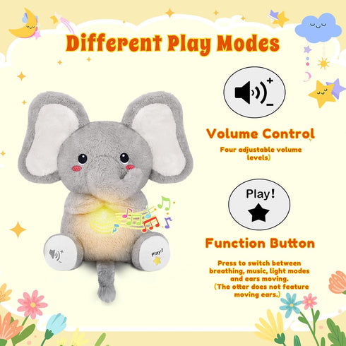 BRICHOEE Breathing Stuffed Animal, Soothing Elephant Stuffed Animal with Moving Ears, Breathing Motion, Calming Sound