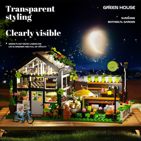 Set 8-12 680pcs Flower House Building with LED, City Street House Flower Shop Building Blocks Toy, Valentine Gift
