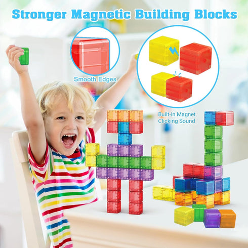 1.38 inch Magnetic Blocks Toddler Toys, 30pcs Translucent Building Blocks for Ages 2-7, Preschool STEM Montessori Toys