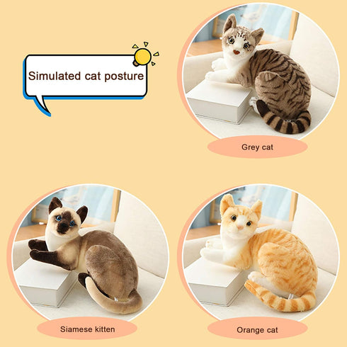 Siamese Cat Stuffed Animal, 12 inches, Shorthair Realistic Plush Cat Toys, Gift for Kids (A)