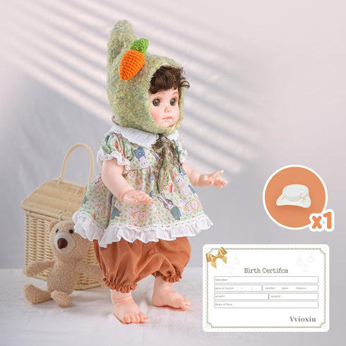 18inch 3+Years Reborn Baby Doll, Lifelike Realistic Baby Doll with Green Carrot Hat and Cute Outfit, Soft Vinyl Doll