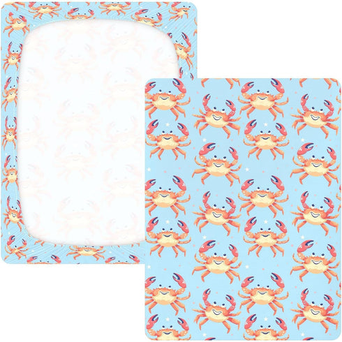 KICPOAY 52x28 Sea Crab Toddler Bed Crib Sheets Baby Crib Sheets Cover for Soft Mini Crib Mattress