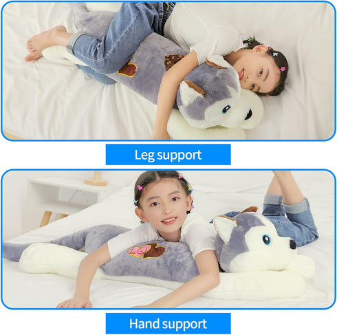 39.3 Inch Jumbo Husky Stuffed Animal, Giant Wolf Dog Plush Toy, Soft Kawaii Puppy Pillow, Gift for Kids