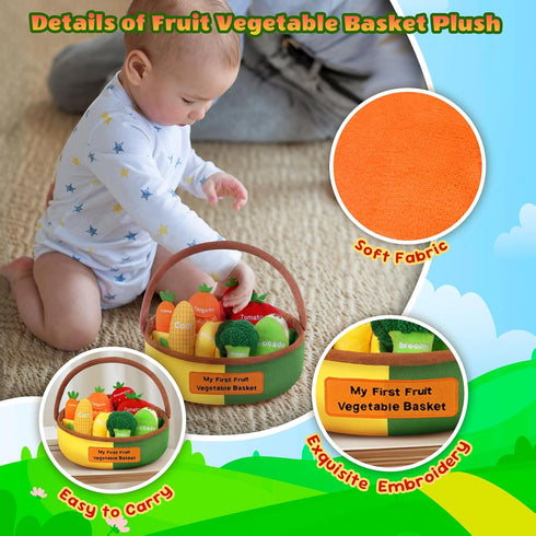 GERBIT Set 8 My First Fruit Vegetable Basket Plush, Baby Felt Play Food with Pcs Fruit Vegetable Plushies for Toddlers