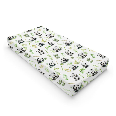 Watercolor Panda Changing Pad Cover, Green Leaves Baby Changing Table Sheets for Boy Girl 32''x16''