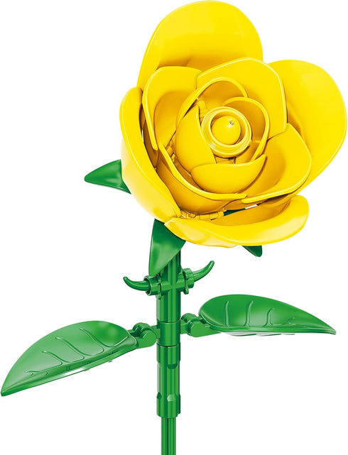 Set 104 Brickcraft Bricktanicals Yellow Rose Building Piece Flower Stem Model, Compatible Brick Bouquet Kit for Adults