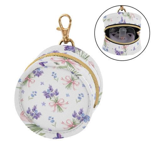 PYBUG Lavender Round Pacifier Storage Case, Polyester & TPU Lined with Hook Buckle, Pacifier Container Box for Baby
