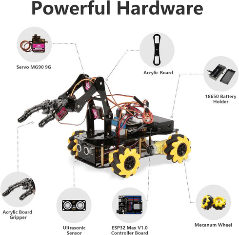 Pack 8-12 12-16, Adults(QD007) ACEBOTT Robot Arm Expansion Smart Car Starter Kit, Robotics Kit for Kids Ages STEM Toys