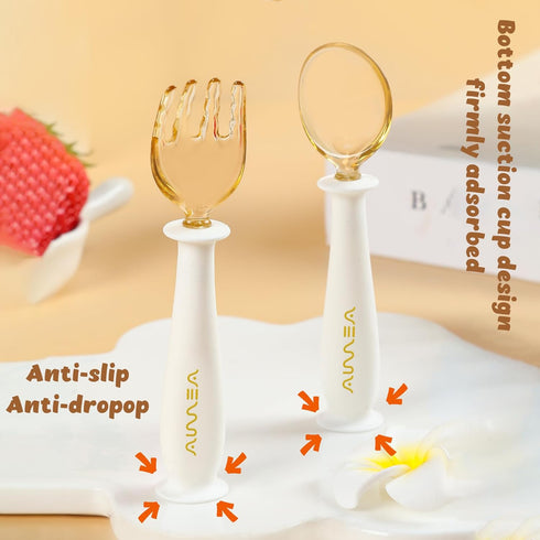 Toddler Forks and Spoons Set with Travel Case, Safe Silicone Utensils for Self-Feeding, Aged 6M+