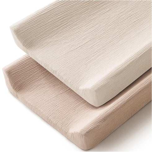 Changing Pad Cover for Neutral Baby Muslin Soft Cotton Diaper Changing Table Pad Cover - 2 Pack (Clay & Ivory)