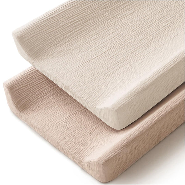Changing Pad Cover for Neutral Baby Muslin Soft Cotton Diaper Changing Table Pad Cover - 2 Pack (Clay & Ivory)