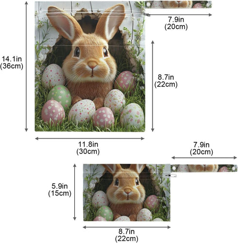Gravopti Set 2, Easter Rabbit Wet Dry Bags of Reusable Waterproof Organizer with Zipper Pockets for Baby Diapers