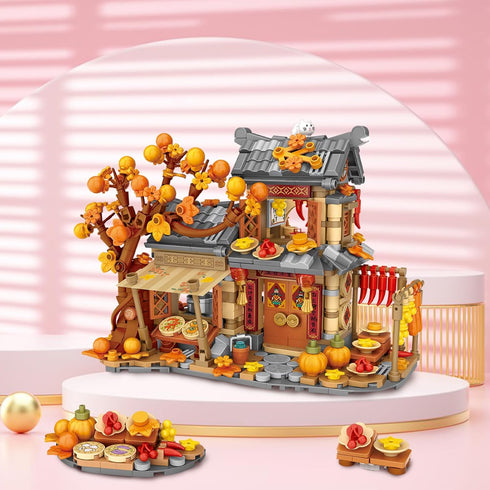 MEIEST Set,Chinese Autumn House Building Blocks Style Particle Construction Building Bricks Toy,Harvest Season Home