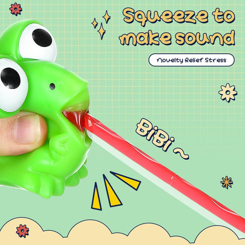 RoundFunny 24 Pcs Rubber Frog Toys Tongue Sticking Out Novelty Relief Squeeze Toys Frogs Stress Screaming Party Favors