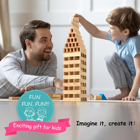 ICEKO KN 100pcs Classic Wooden Building Blocks Set, Solid STEM Toys for Kids, Montessori Toys for Toddlers