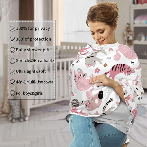 Schgap Pink Cats Car Seat Cover Canopy for Baby Nursing Cover Breastfeeding Baby Carrier Cover Stretchy Carseat Canopy