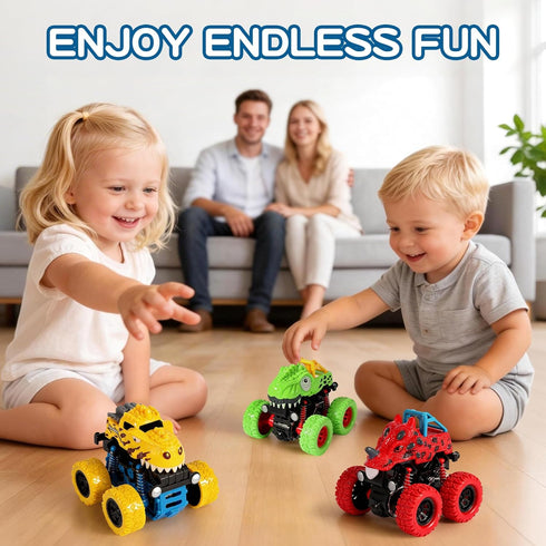 TGXLAK 2 3 4 5 3 Pack 360 2-4-6 3-5 Dinosaur Toys for Year Old Boys - Monster Truck Toys with Friction Power Rotating