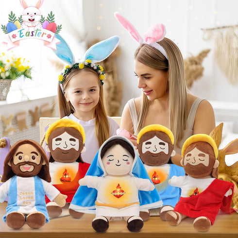 15" Yelakey Soothing Jesus Plush Toys with Light & Sound, Jesus Stuffed Breathing Plushy Doll, Christian Catholic