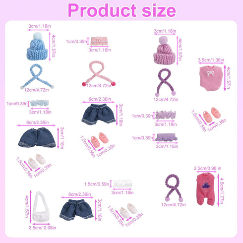 Goktvai 6 Sets 7.62cm/3 Inches, Set Doll Clothes for Adorable Mini Clothes Funny Doll Outfits Costume Accessories