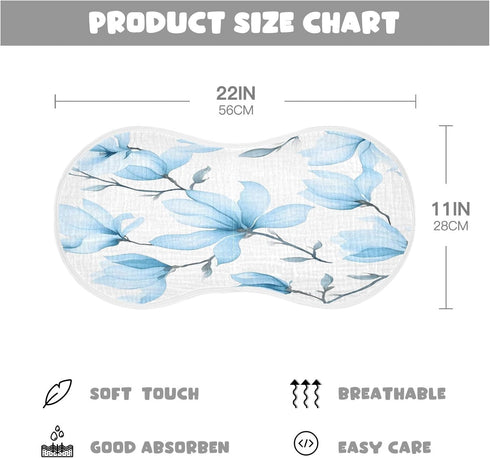 YETTASBIN Blue Magnolia Flowers Muslin Baby Burp Cloth, Super Soft Absorbent Cotton Burp Rag Baby Bibs Feeding Cloth
