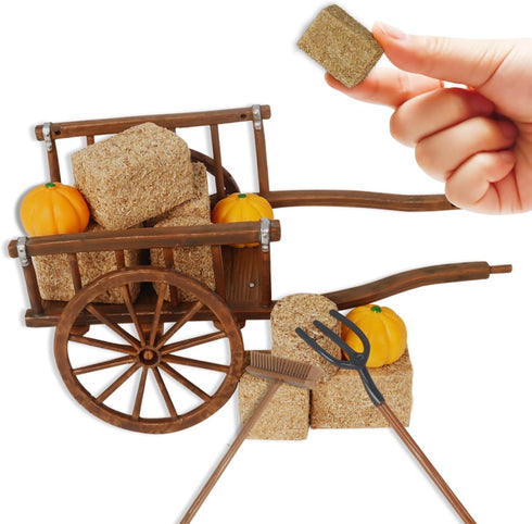 14Pcs Mini Hay Bales Set, Miniature Farming Cart Straw Hay Figure Miniatures for Western Party Decoration